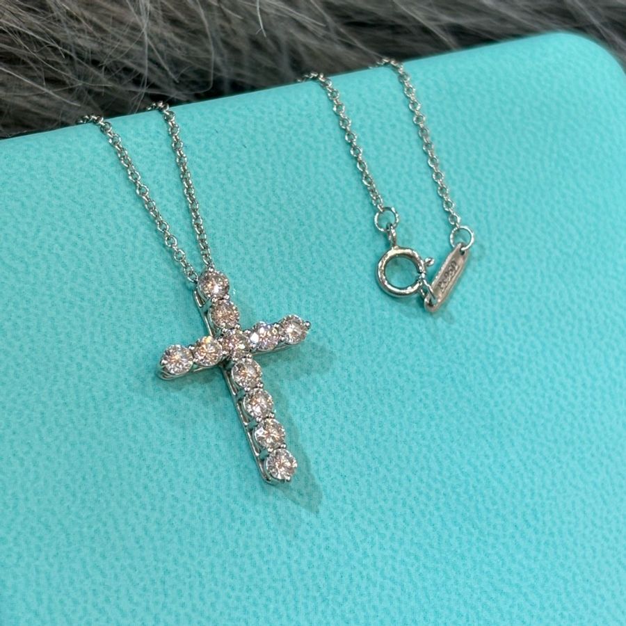 TIFFANY &CO. 蒂芬妮 柏金 鉑金 PT950 0.9克拉 90分 天然美鑽 真鑽 鑽石 十字架 項鍊-13