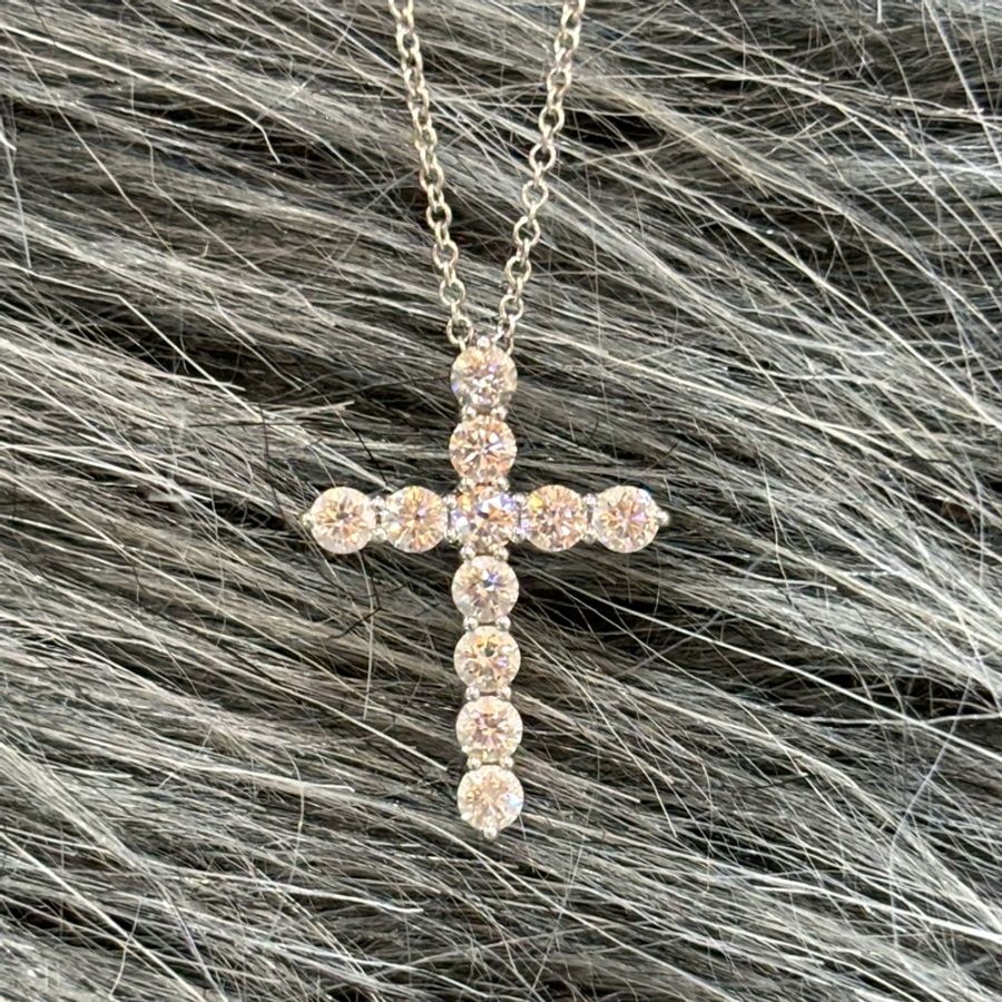 TIFFANY &CO. 蒂芬妮 柏金 鉑金 PT950 0.9克拉 90分 天然美鑽 真鑽 鑽石 十字架 項鍊-15