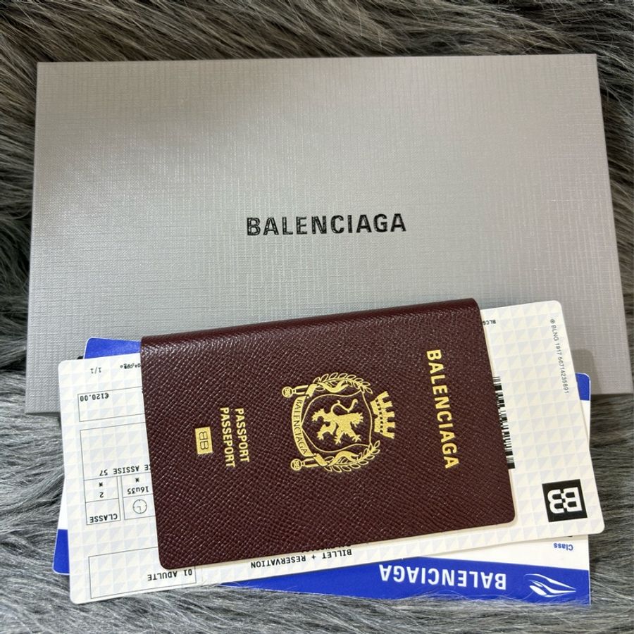 BALENCIAGA 巴黎世家 787777 限量 紅棕色 護照 機票 卡夾 證件套 長夾 皮夾 拉鍊 零錢袋-0