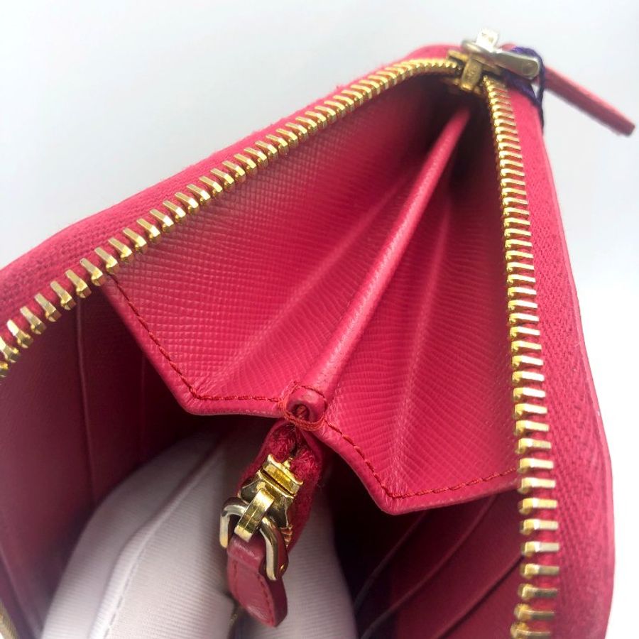 PRADA 粉色拉鍊長夾,金色LOGO,錢包,皮夾,隨身包,二手真品,正品,現貨-18