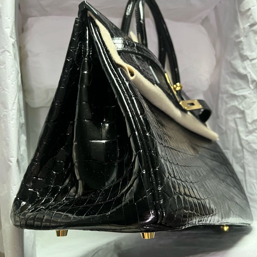 HERMES 鱷魚皮革Birkin 30金扣手提包黑色-7