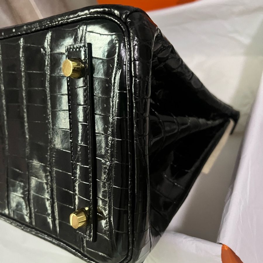 HERMES 鱷魚皮革Birkin 30金扣手提包黑色-10