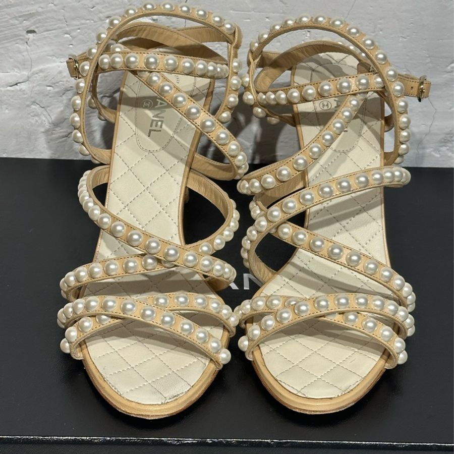 CHANE 珍珠高跟鞋👠淺駝色-0