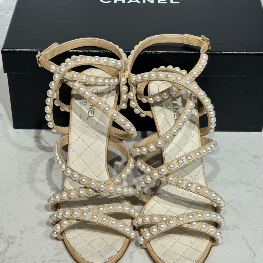 CHANE 珍珠高跟鞋👠淺駝色-1
