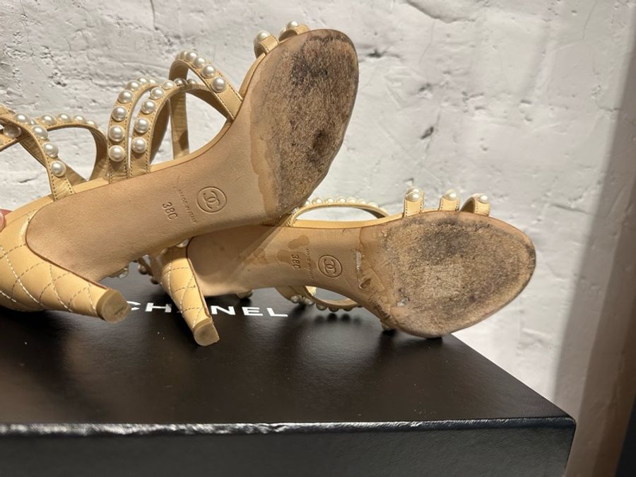 CHANE 珍珠高跟鞋👠淺駝色-6
