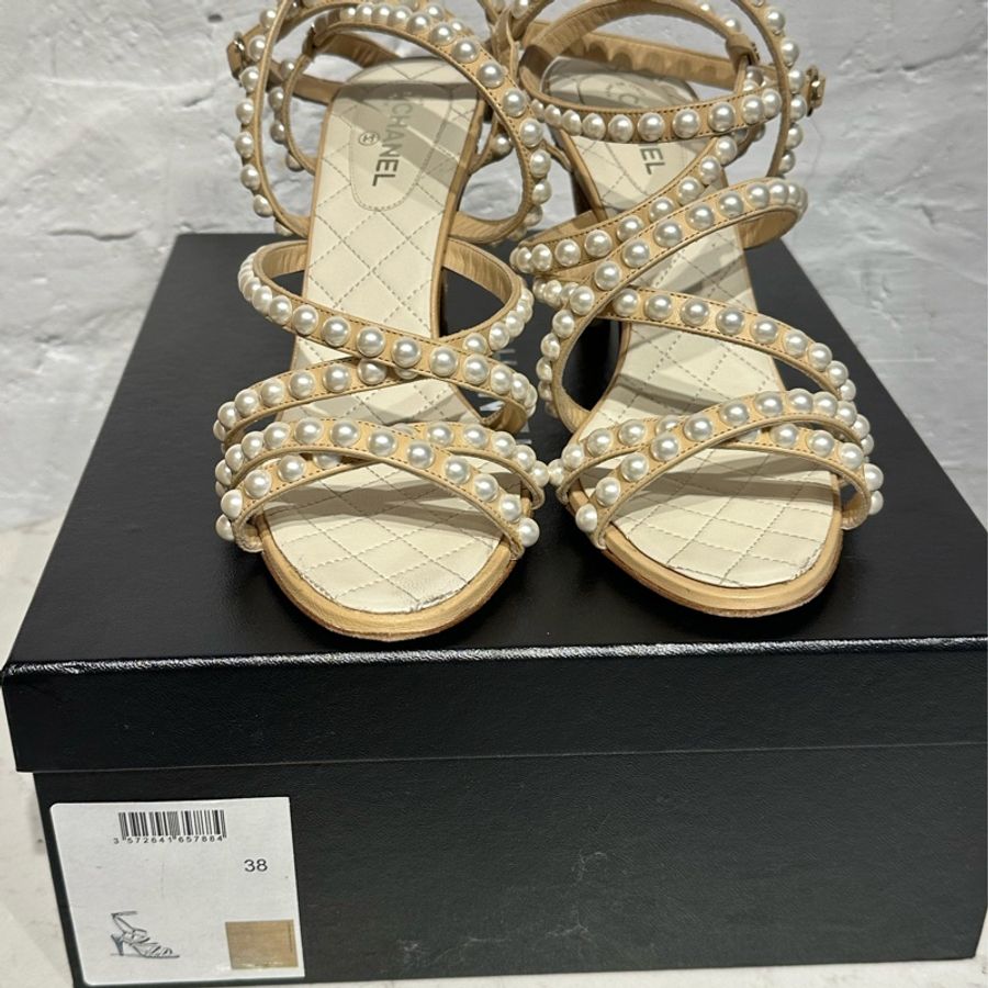 CHANE 珍珠高跟鞋👠淺駝色-8