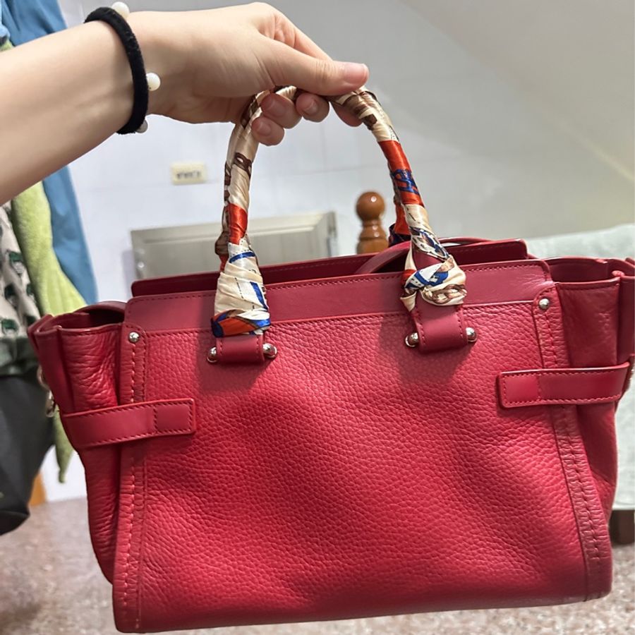 coach紅手提斜背包-1