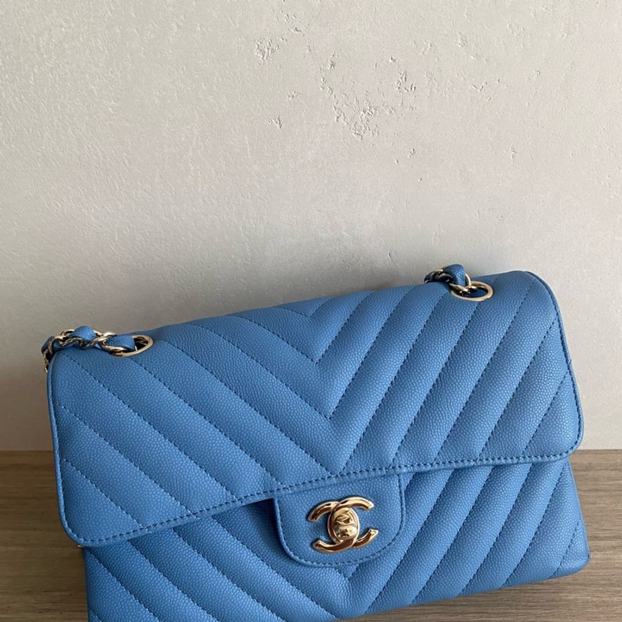 Chanel 11.12 Coco Classic Flap Small CF 23 小型口蓋包 牛仔藍淡金扣-1