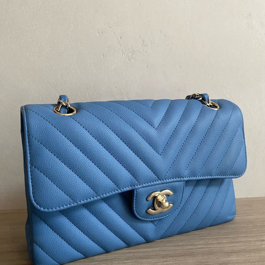 Chanel 11.12 Coco Classic Flap Small CF 23 小型口蓋包 牛仔藍淡金扣-2