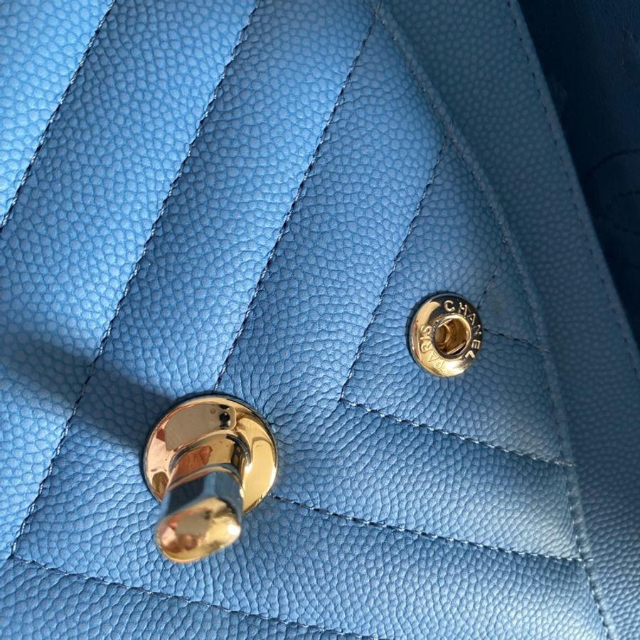 Chanel 11.12 Coco Classic Flap Small CF 23 小型口蓋包 牛仔藍淡金扣-11
