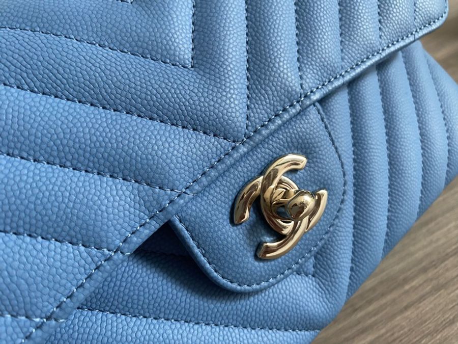 Chanel 11.12 Coco Classic Flap Small CF 23 小型口蓋包 牛仔藍淡金扣-16