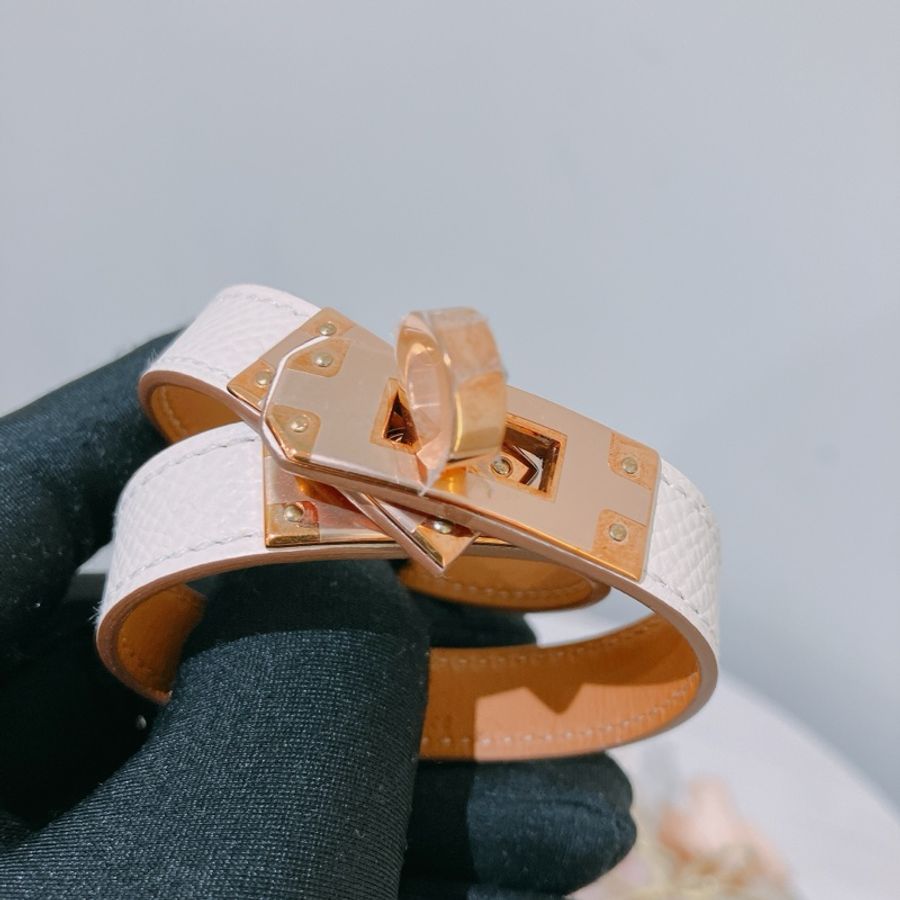 Hermès 愛馬仕經典Mini Kelly 金屬轉釦雙圈皮手環 Double Tour Bracelet Nata x RGHW T1-1