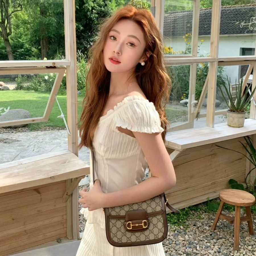 Gucci 1955 Horsebit 帆布小牛皮迷你馬鞍包 附兩條肩背帶《2024季度新品》-1