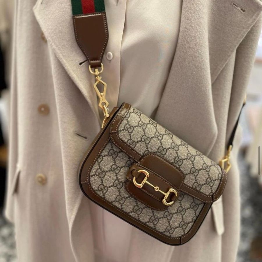 Gucci 1955 Horsebit 帆布小牛皮迷你馬鞍包 附兩條肩背帶《2024季度新品》-2