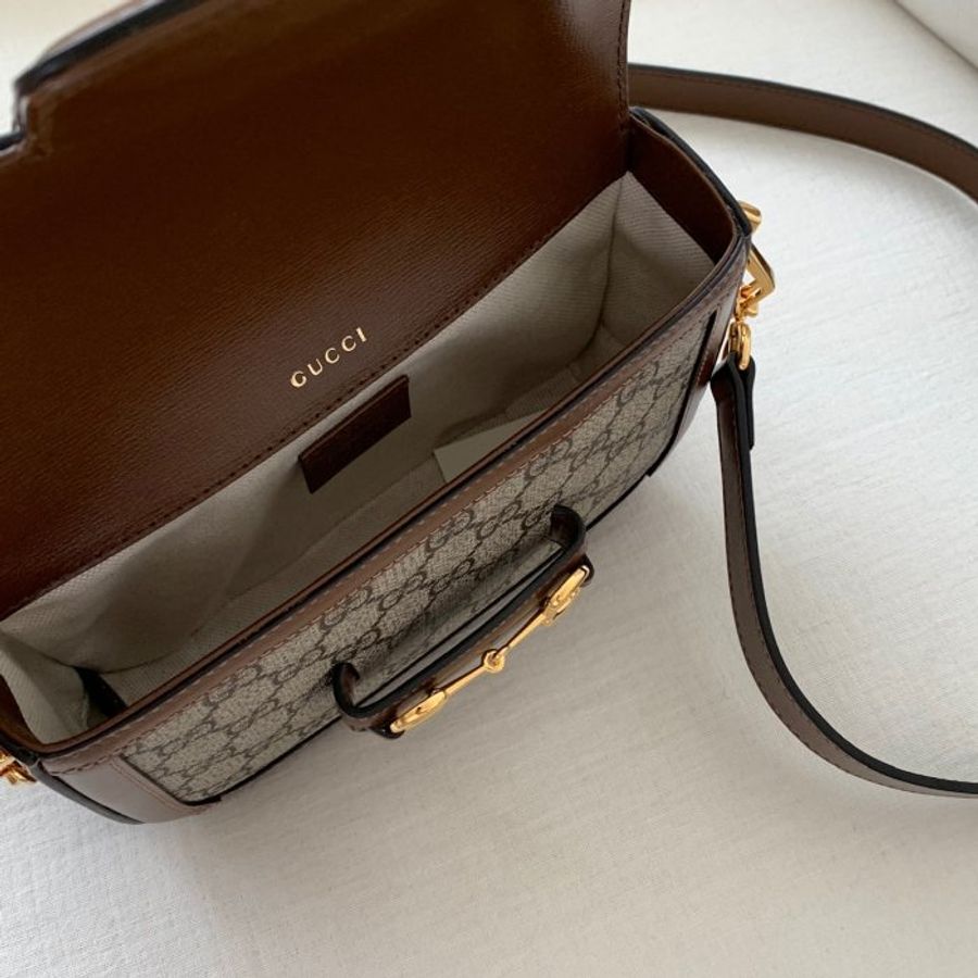 Gucci 1955 Horsebit 帆布小牛皮迷你馬鞍包 附兩條肩背帶《2024季度新品》-9