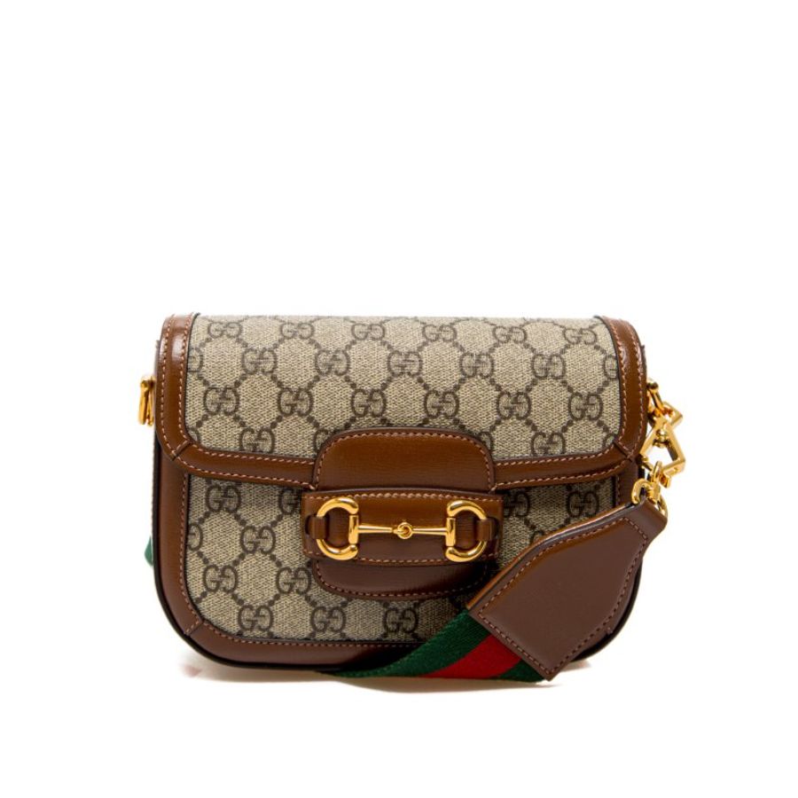 Gucci 1955 Horsebit 帆布小牛皮迷你馬鞍包 附兩條肩背帶《2024季度新品》-13