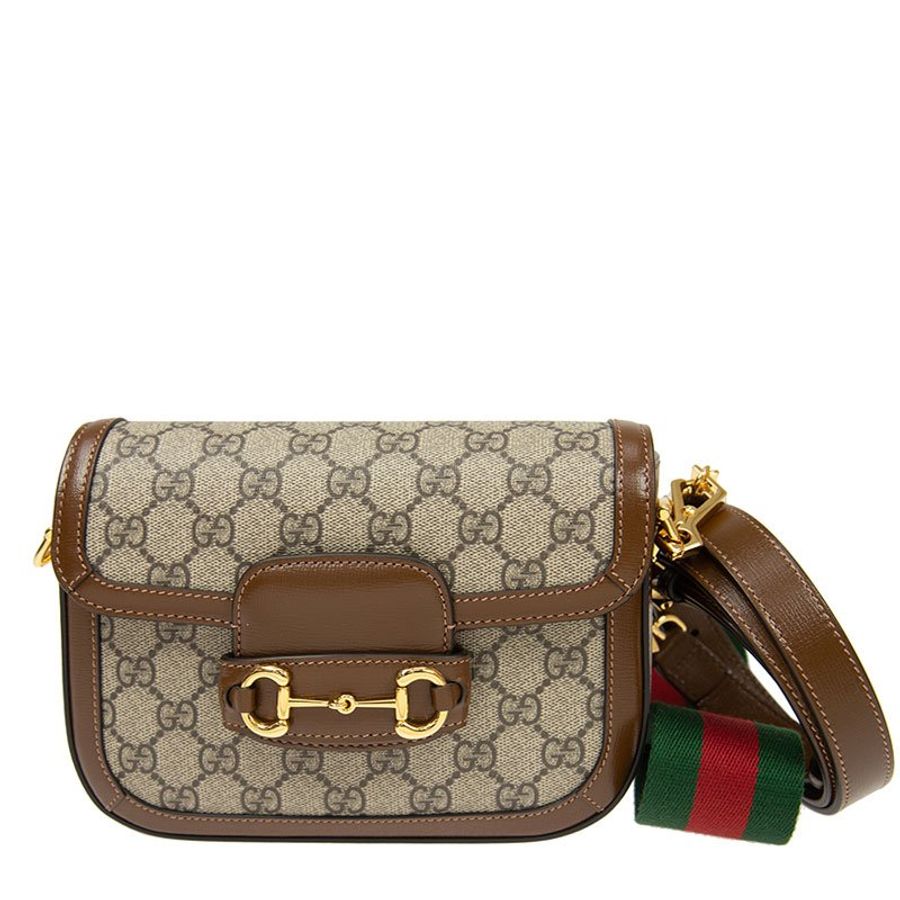 Gucci 1955 Horsebit 帆布小牛皮迷你馬鞍包 附兩條肩背帶《2024季度新品》-14
