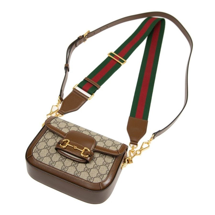 Gucci 1955 Horsebit 帆布小牛皮迷你馬鞍包 附兩條肩背帶《2024季度新品》-17