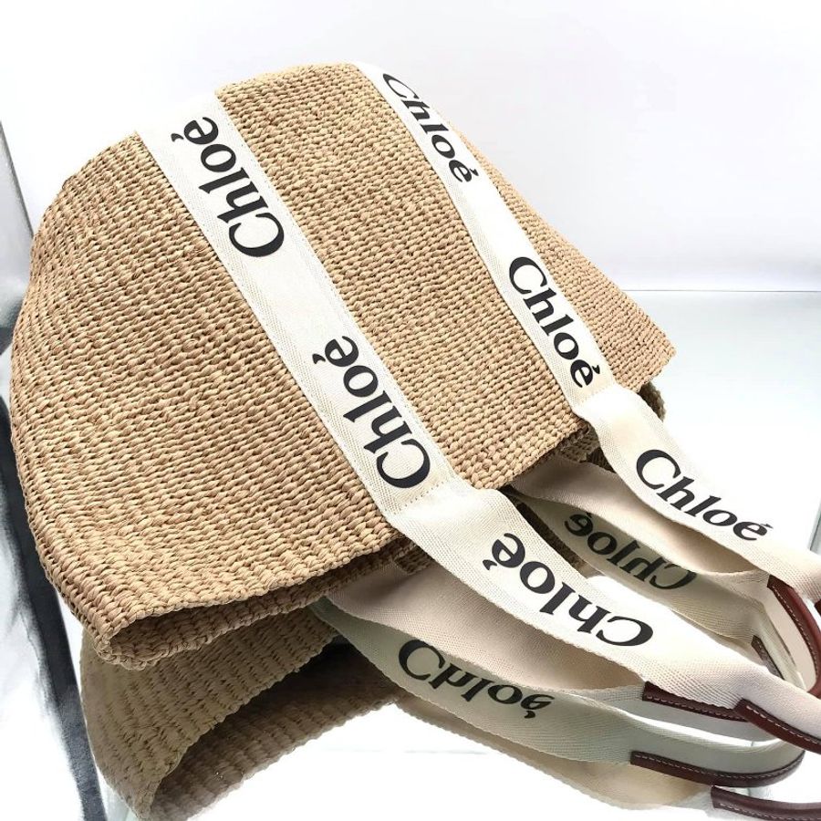 🎉秋冬新品★Chloe 大款 Woody 飾邊絲帶草編包 白色/自然色﻿-5
