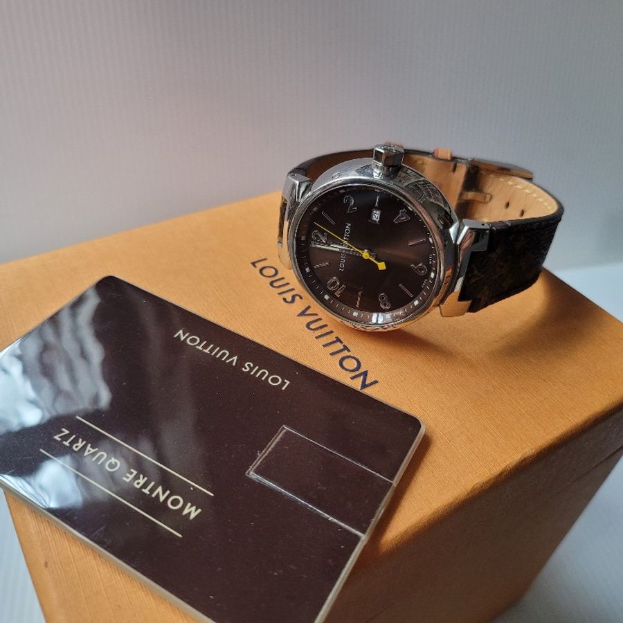 LOUIS VUITTON 路易威登 Tambour Q1111石英錶 巧克力錶盤-0