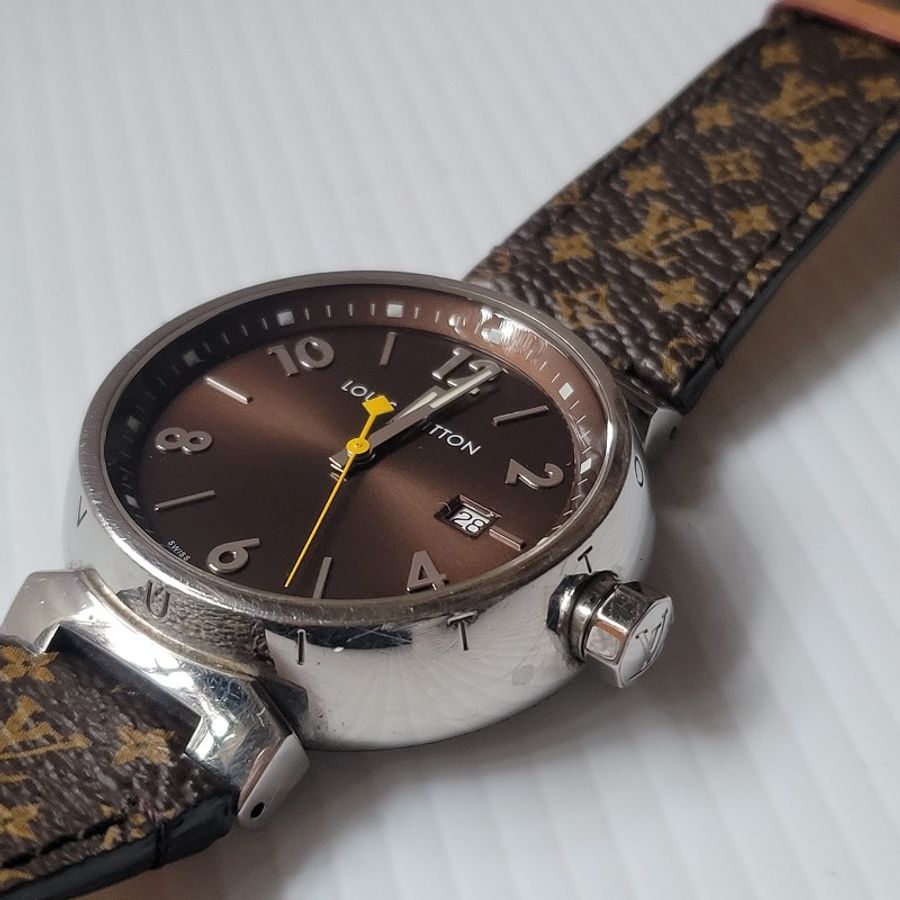 LOUIS VUITTON 路易威登 Tambour Q1111石英錶 巧克力錶盤-1
