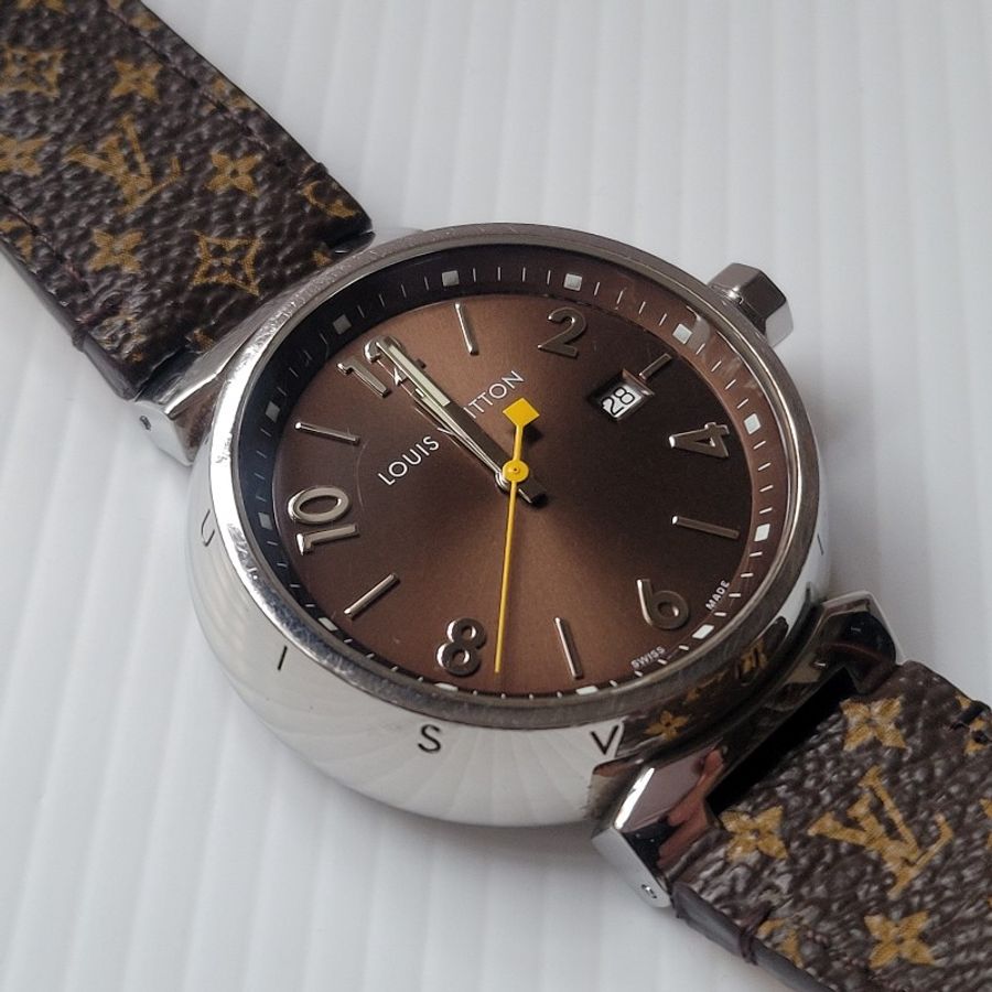 LOUIS VUITTON 路易威登 Tambour Q1111石英錶 巧克力錶盤-4