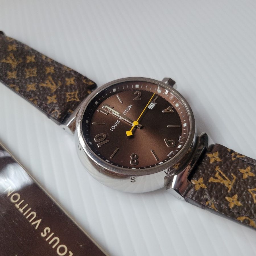 LOUIS VUITTON 路易威登 Tambour Q1111石英錶 巧克力錶盤-6