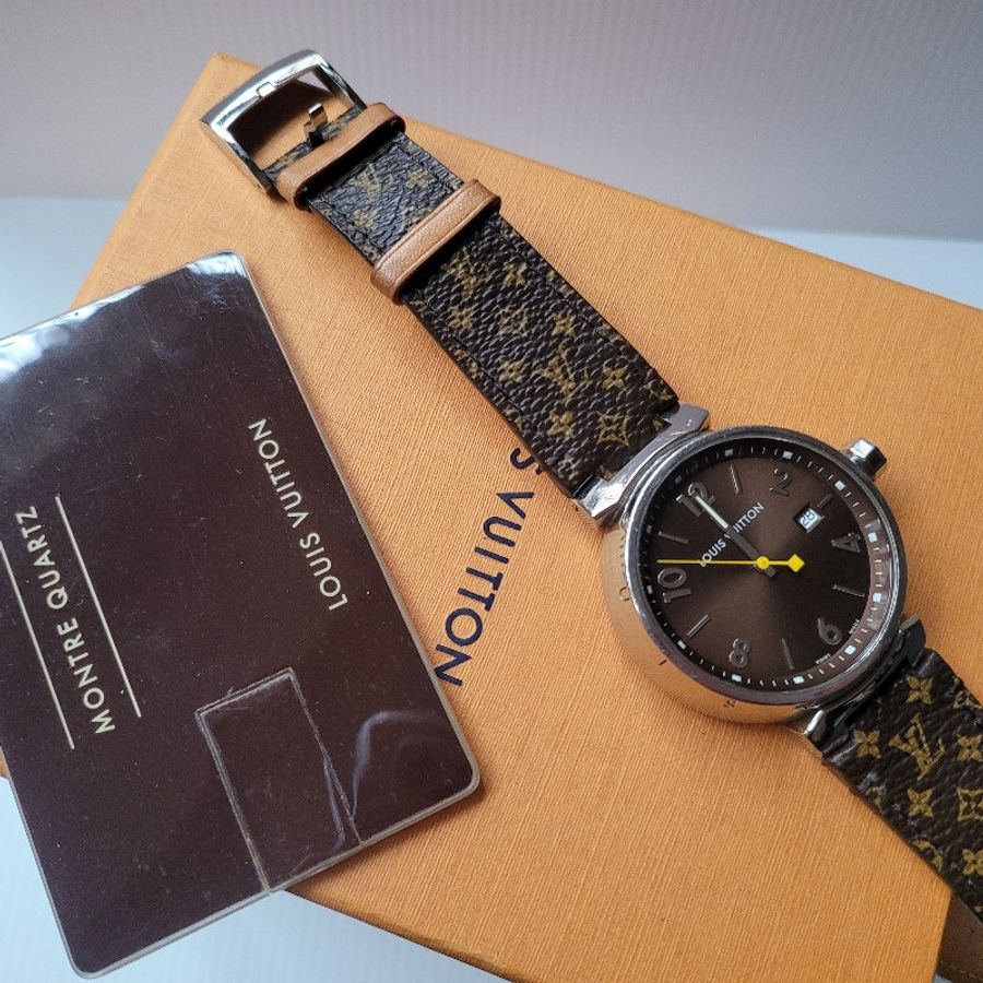 LOUIS VUITTON 路易威登 Tambour Q1111石英錶 巧克力錶盤-8