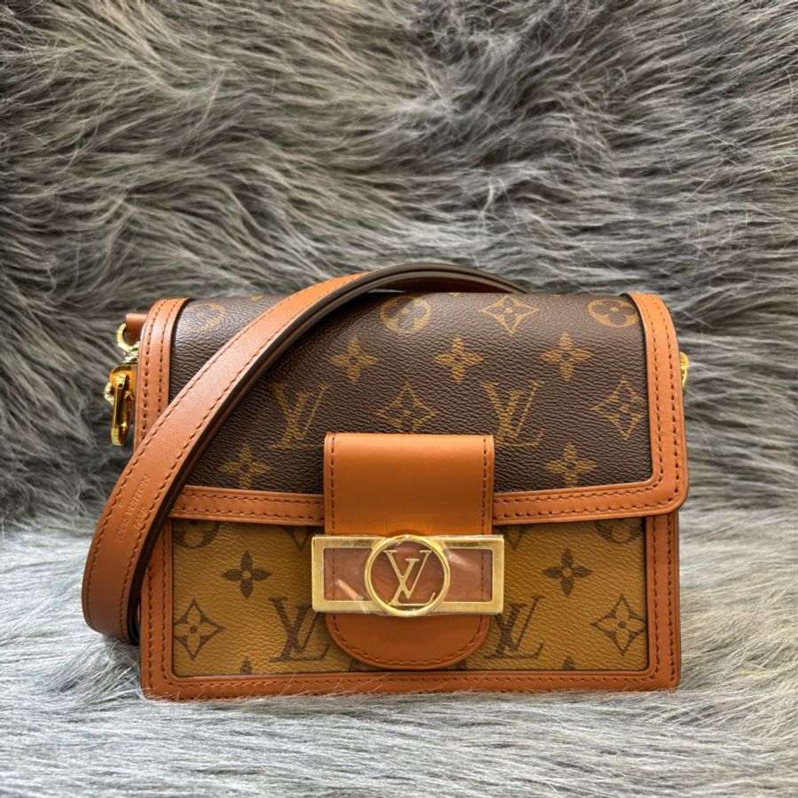 LV M44580 mini Dauphine 原花 金釦 老花 達芙妮 雙色 拼色 肩背包 斜背包-0