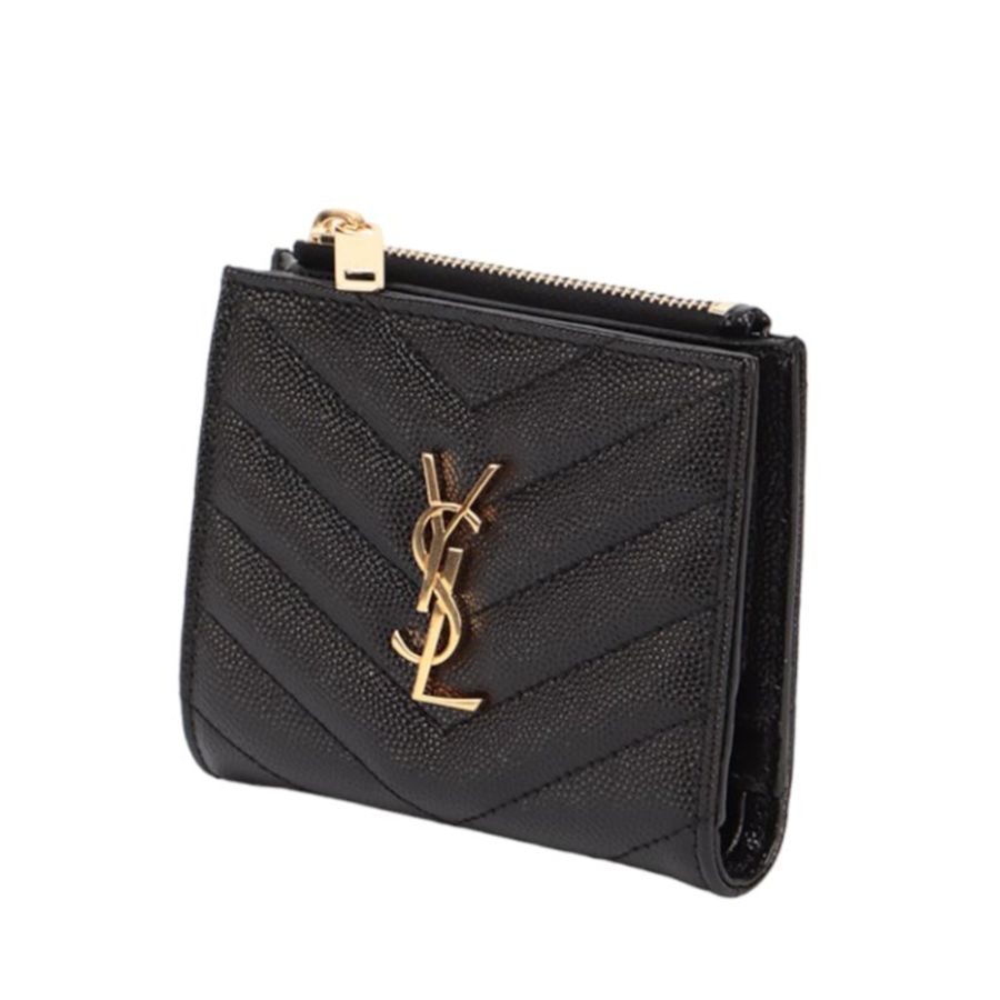 【YSL】SAINT LAURENT Bi-fold 拉鍊 暗釦 對開 卡夾 短夾 黑色 575879-1