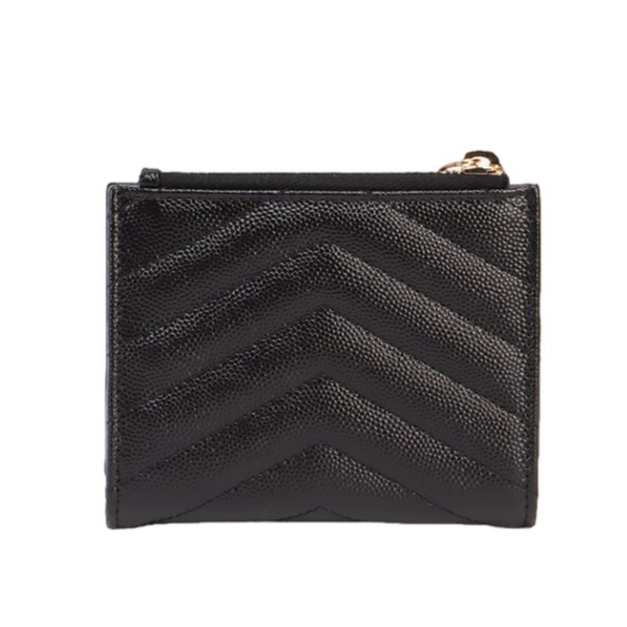 【YSL】SAINT LAURENT Bi-fold 拉鍊 暗釦 對開 卡夾 短夾 黑色 575879-3
