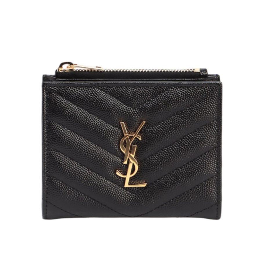 【YSL】SAINT LAURENT Bi-fold 拉鍊 暗釦 對開 卡夾 短夾 黑色 575879-4