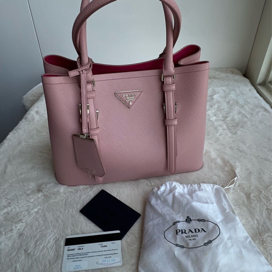 Prada double bag pink 芭比淺粉內桃 限量 BN2867 VELA FUXIA-1