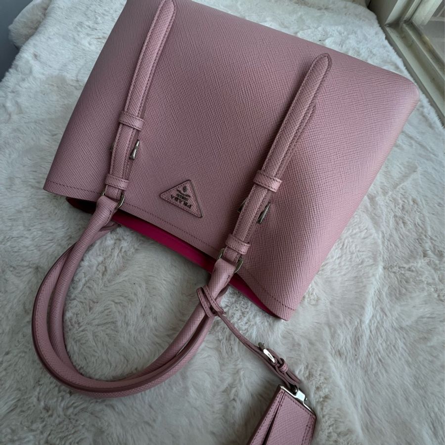 Prada double bag pink 芭比淺粉內桃 限量 BN2867 VELA FUXIA-4
