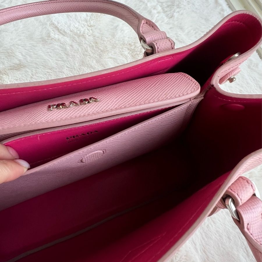 Prada double bag pink 芭比淺粉內桃 限量 BN2867 VELA FUXIA-12