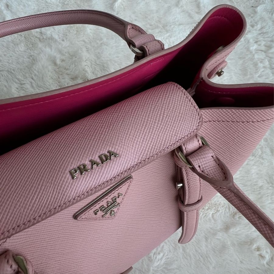 Prada double bag pink 芭比淺粉內桃 限量 BN2867 VELA FUXIA-13