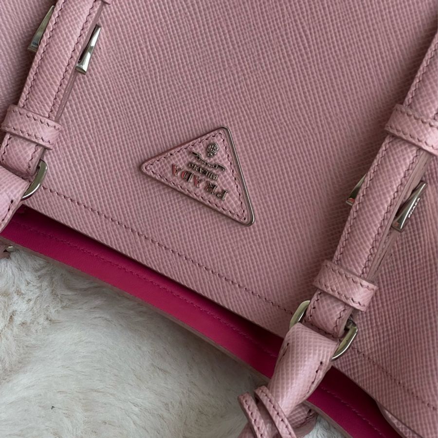 Prada double bag pink 芭比淺粉內桃 限量 BN2867 VELA FUXIA-14