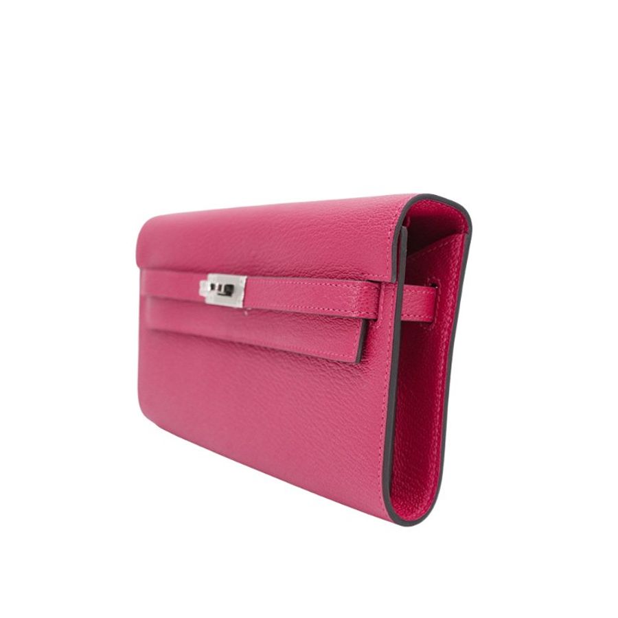 Hermes Kelly To Go 山羊皮銀釦肩背/斜背包(桃紅)-1