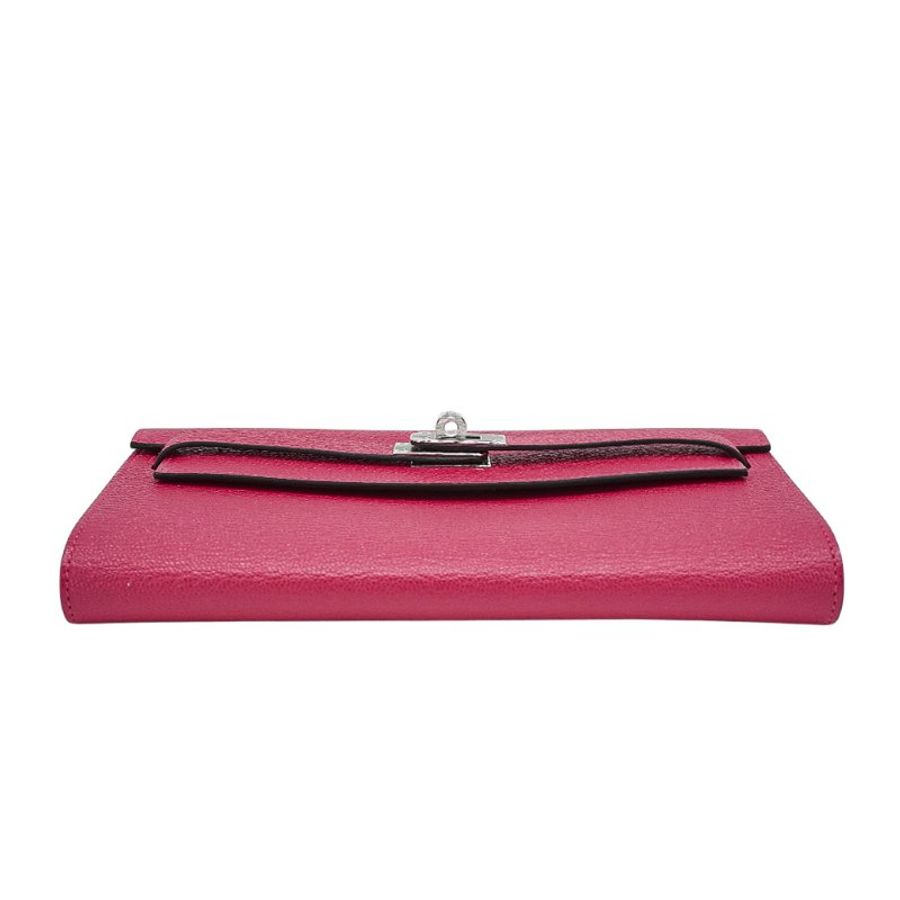 Hermes Kelly To Go 山羊皮銀釦肩背/斜背包(桃紅)-3