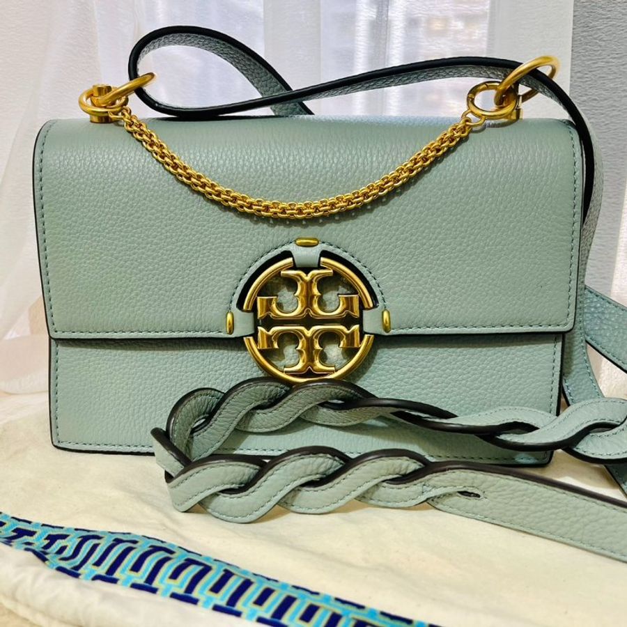 Tory burch 雙T-LOGO皮革翻蓋肩背包-湖水藍-1