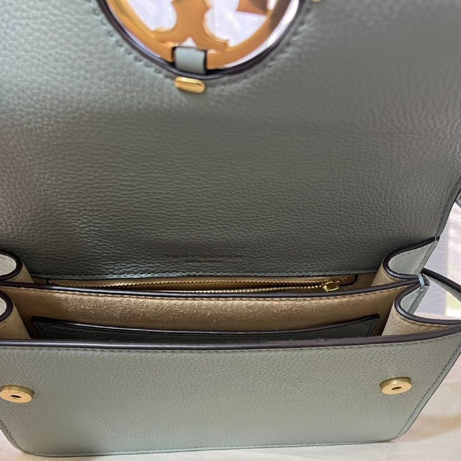 Tory burch 雙T-LOGO皮革翻蓋肩背包-湖水藍-3