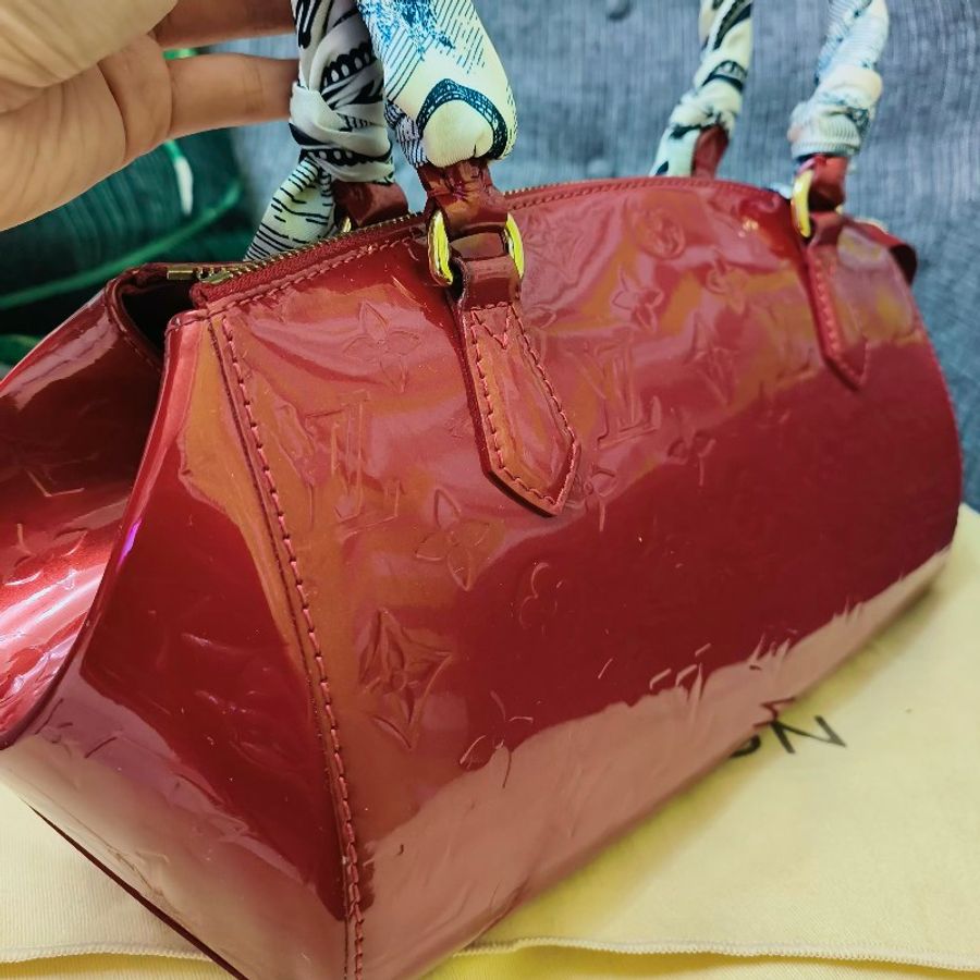 過年出清* Louis Vuitton LV漆皮 M91490 新娘包 單肩包 保齡球包 醫生包 櫻桃紅色 9成SHERWOOD GM HANDBAG MONOGRAM-6
