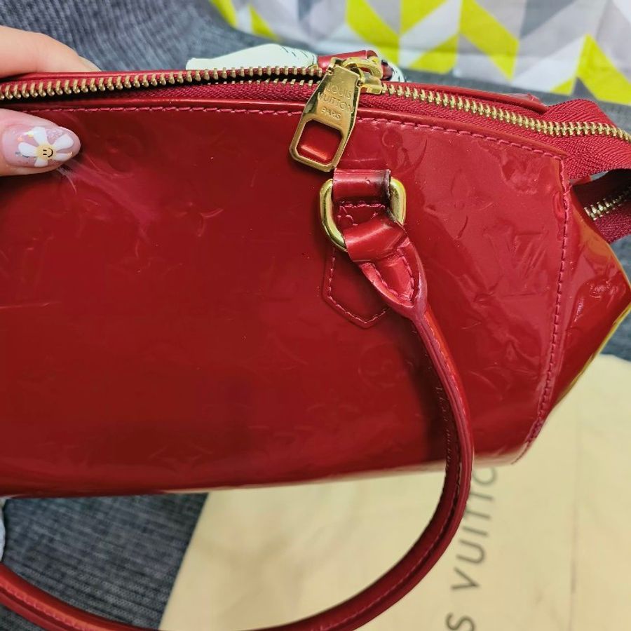 過年出清* Louis Vuitton LV漆皮 M91490 新娘包 單肩包 保齡球包 醫生包 櫻桃紅色 9成SHERWOOD GM HANDBAG MONOGRAM-11