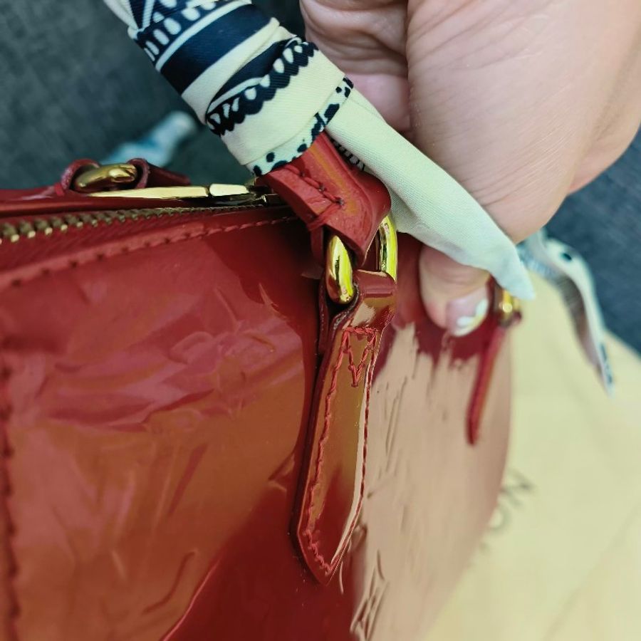 過年出清* Louis Vuitton LV漆皮 M91490 新娘包 單肩包 保齡球包 醫生包 櫻桃紅色 9成SHERWOOD GM HANDBAG MONOGRAM-13