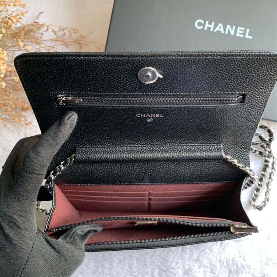 Chanel 經典CC Logo銀釦荔枝皮革WOC(黑色)-7