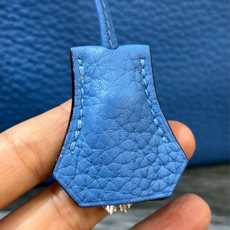 HERMES BOLIDE31 天空藍色 牛皮 荔枝皮 銀釦 柏莉包 柏麗 手提包 斜背包 貝殼包 保齡球包-26