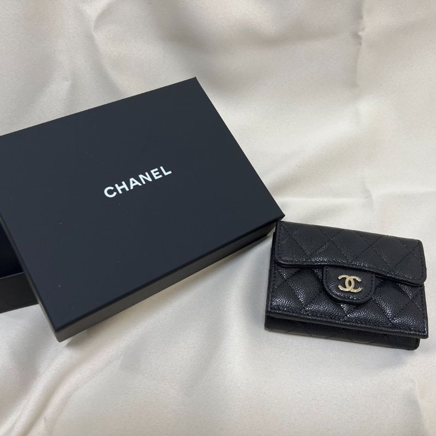 全新 Chanel 香奈兒 金色荔枝皮三折短夾 歡迎聊聊-0