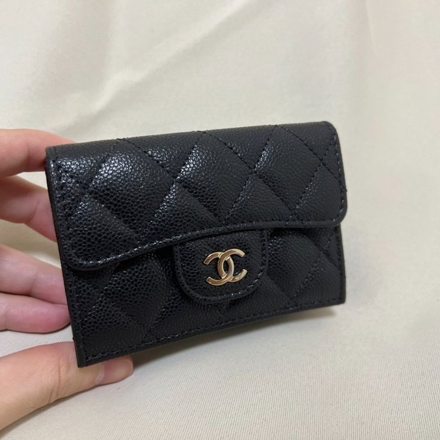 全新 Chanel 香奈兒 金色荔枝皮三折短夾 歡迎聊聊-1
