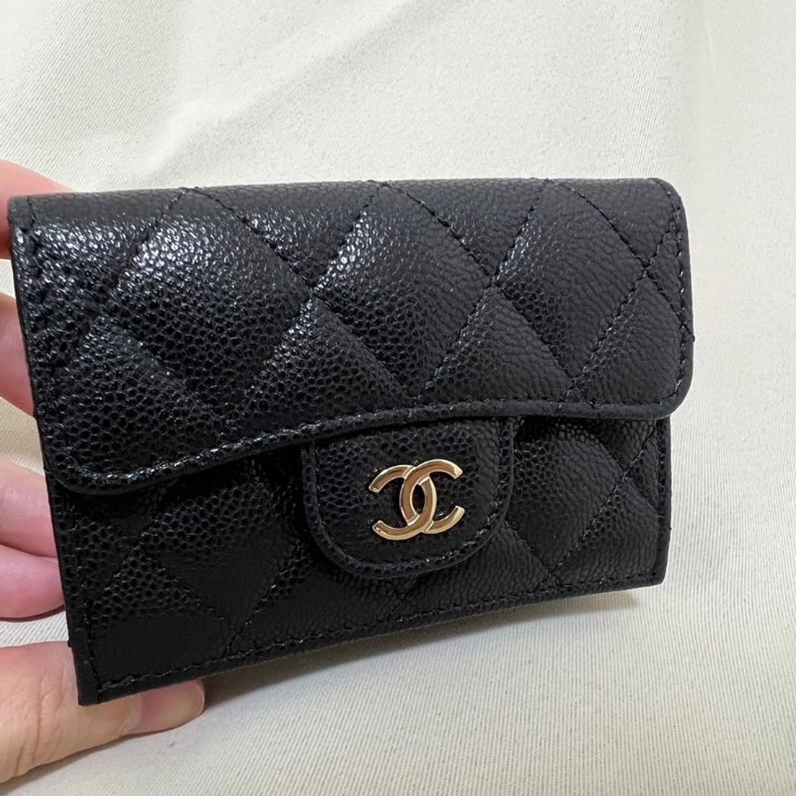 全新 Chanel 香奈兒 金色荔枝皮三折短夾 歡迎聊聊-2