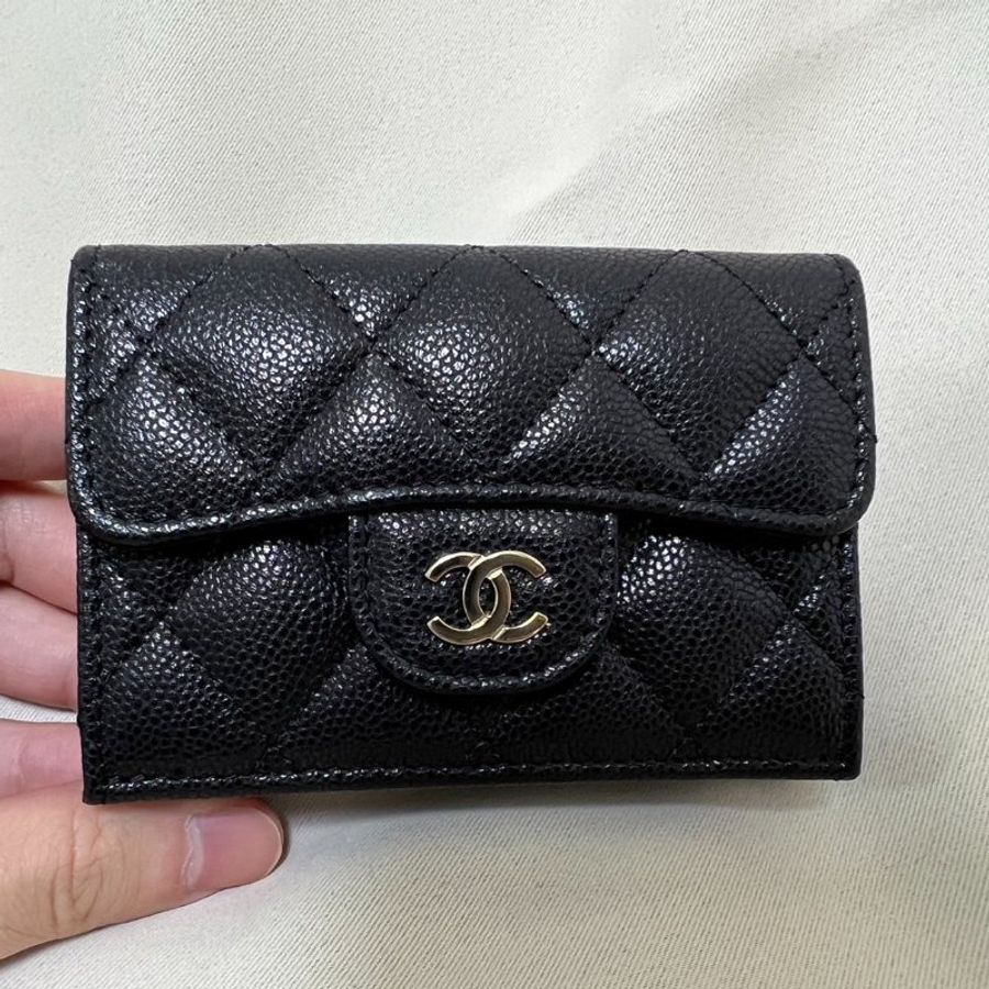 全新 Chanel 香奈兒 金色荔枝皮三折短夾 歡迎聊聊-3